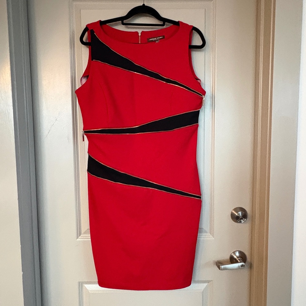 Adrienne Vittadini Zipper Accent Sheath Dress Red Size 14